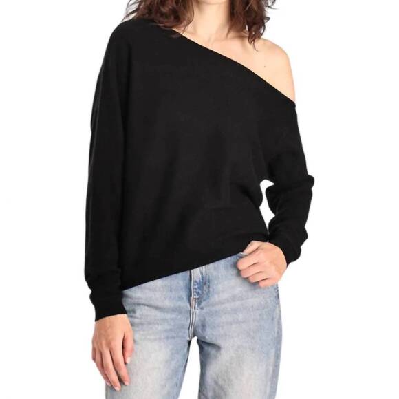NEW MINNIE ROSE cashmere off the shoulder sweater in black - Picture 1 of 5